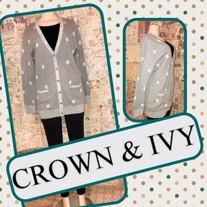 Crown and Ivy NWT Gray Sweater with Silver Dots